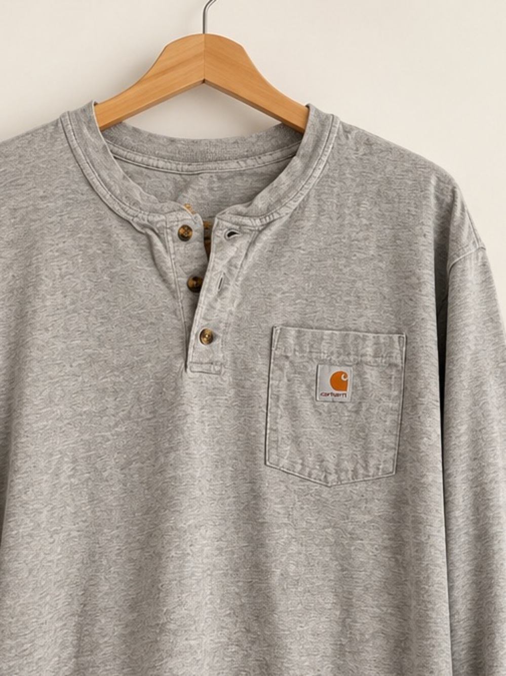 Carhartt Gray Heather Long-Sleeve Henley Pocket Shirt